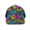 EDM Beach Palm Tree Pattern Print Black Mesh Trucker Hat
