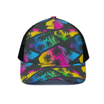 EDM Beach Palm Tree Pattern Print Black Mesh Trucker Cap
