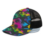 EDM Beach Palm Tree Pattern Print Black Mesh Trucker Cap