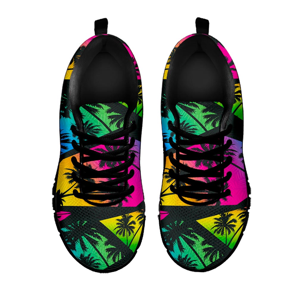 EDM Beach Palm Tree Pattern Print Black Running Shoes