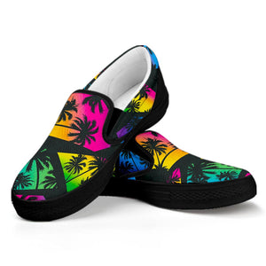 EDM Beach Palm Tree Pattern Print Black Slip On Sneakers