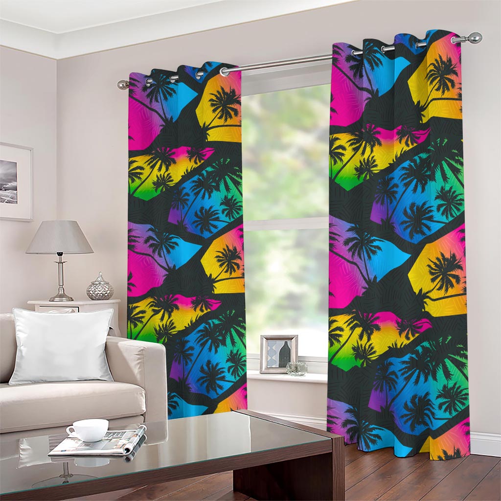 EDM Beach Palm Tree Pattern Print Blackout Grommet Curtains