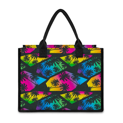 EDM Beach Palm Tree Pattern Print Canvas Tote Bag