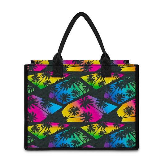 EDM Beach Palm Tree Pattern Print Canvas Tote Bag