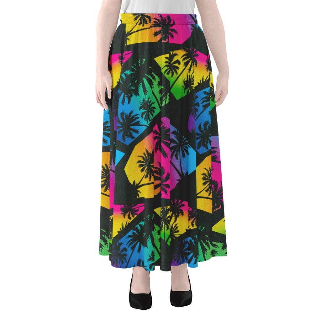 EDM Beach Palm Tree Pattern Print Chiffon Maxi Skirt