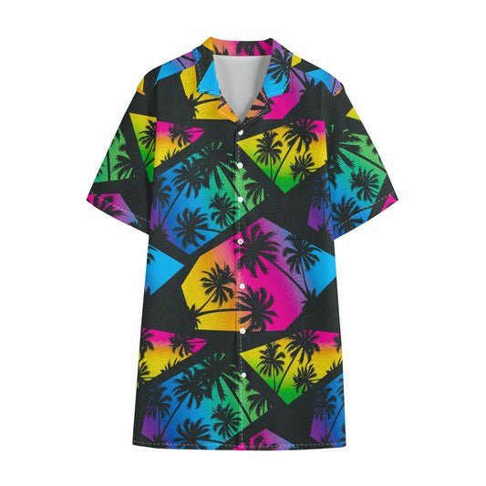 EDM Beach Palm Tree Pattern Print Cotton Hawaiian Shirt