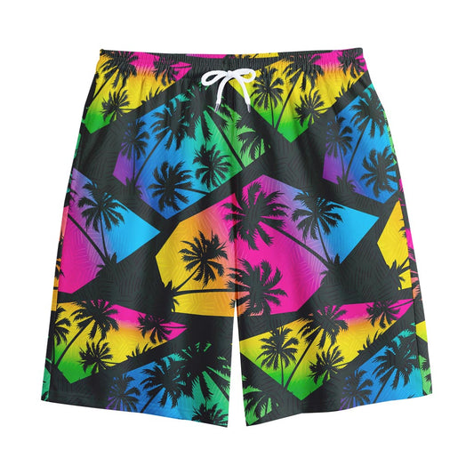 EDM Beach Palm Tree Pattern Print Cotton Shorts