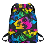 EDM Beach Palm Tree Pattern Print Drawstring Backpack