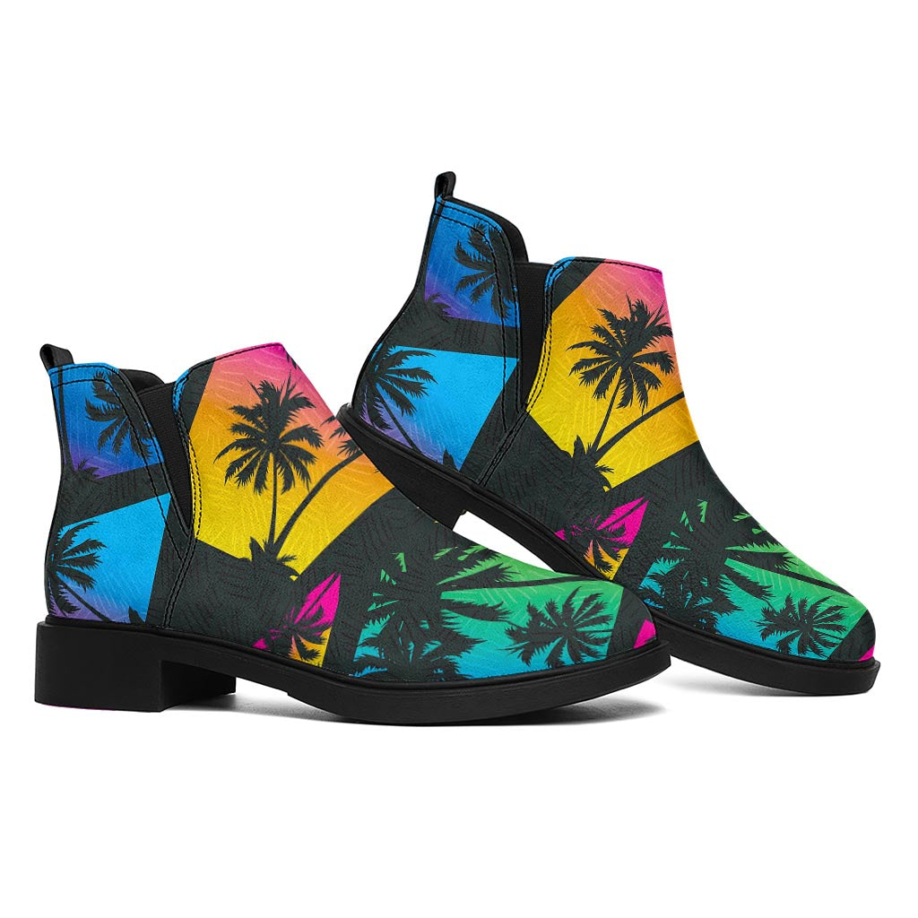 EDM Beach Palm Tree Pattern Print Flat Ankle Boots