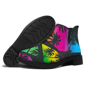 EDM Beach Palm Tree Pattern Print Flat Ankle Boots