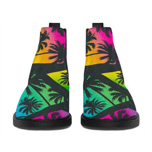 EDM Beach Palm Tree Pattern Print Flat Ankle Boots