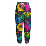 EDM Beach Palm Tree Pattern Print Fleece Lined Knit Pants