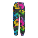 EDM Beach Palm Tree Pattern Print Fleece Lined Knit Pants