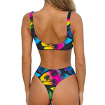 EDM Beach Palm Tree Pattern Print Front Bow Tie Bikini