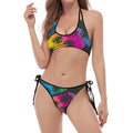 EDM Beach Palm Tree Pattern Print Halter Scoop Tie Side Bikini