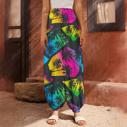 EDM Beach Palm Tree Pattern Print Harem Pants
