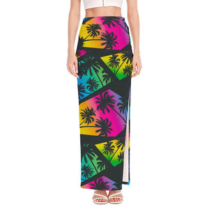 EDM Beach Palm Tree Pattern Print High Slit Maxi Skirt