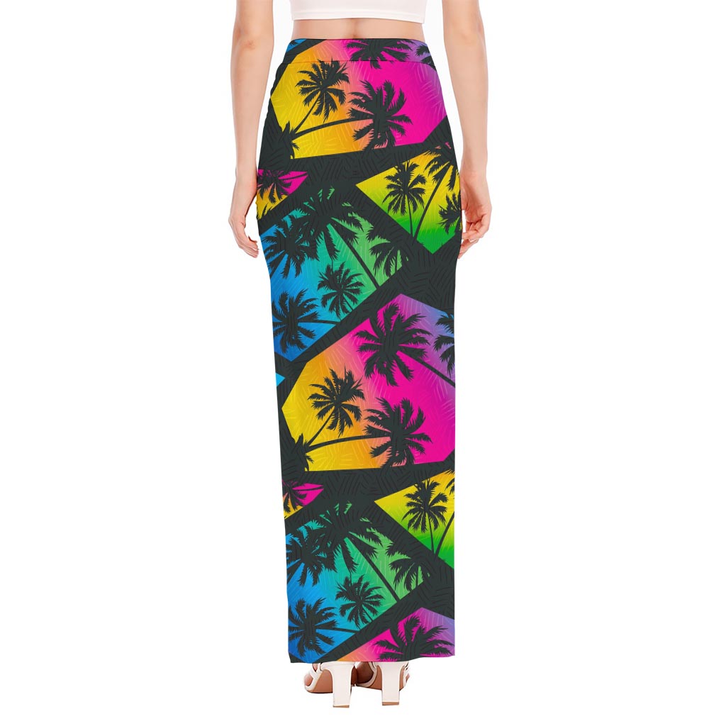 EDM Beach Palm Tree Pattern Print High Slit Maxi Skirt