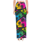 EDM Beach Palm Tree Pattern Print High Slit Maxi Skirt