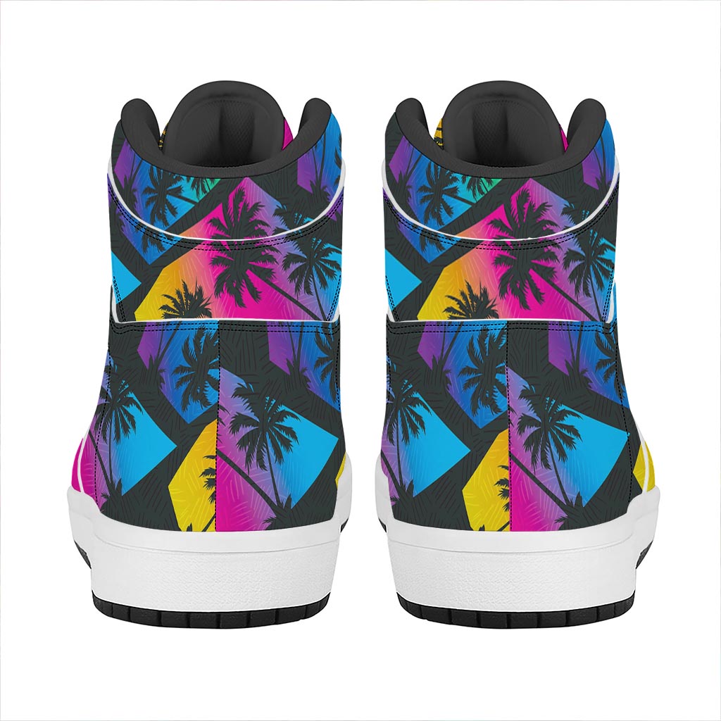 EDM Beach Palm Tree Pattern Print High Top Leather Sneakers