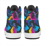 EDM Beach Palm Tree Pattern Print High Top Leather Sneakers