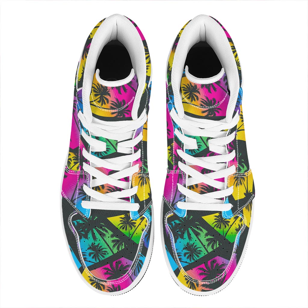 EDM Beach Palm Tree Pattern Print High Top Leather Sneakers