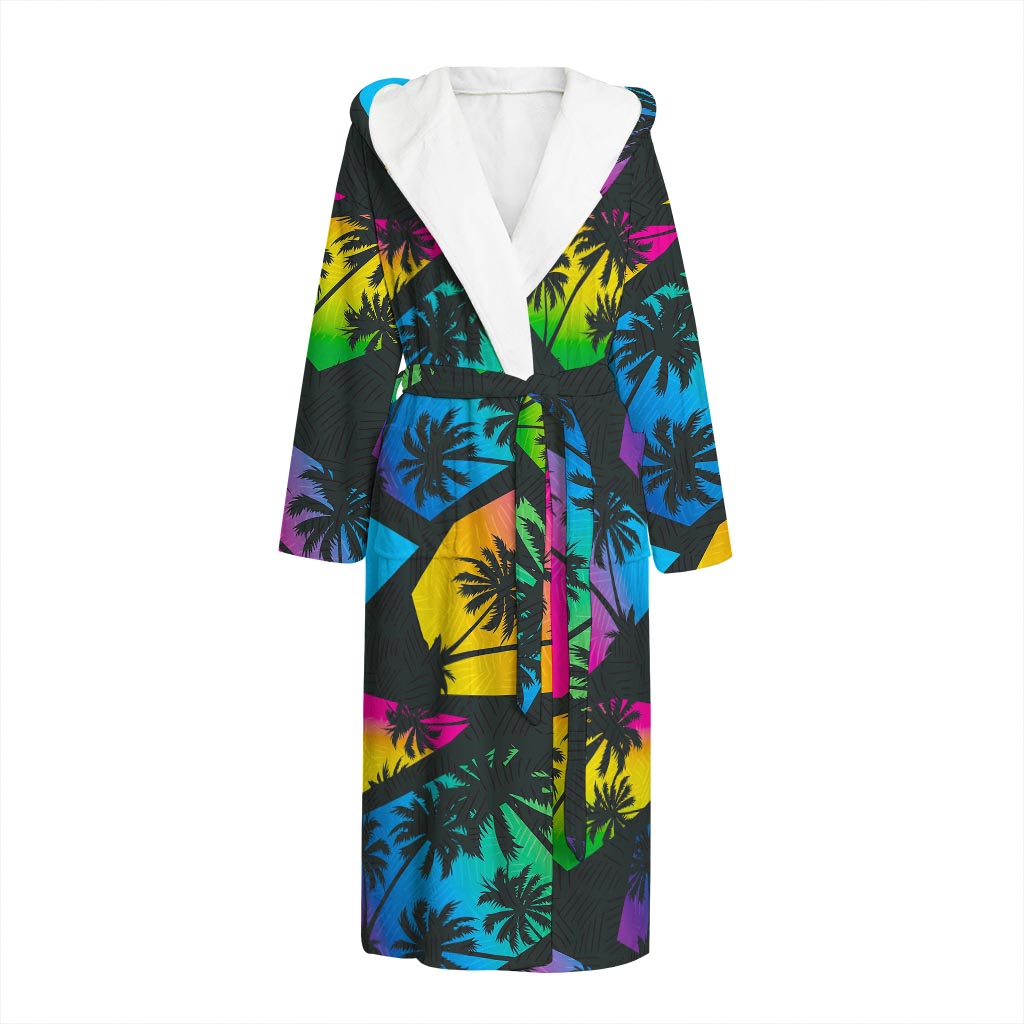 EDM Beach Palm Tree Pattern Print Hooded Bathrobe