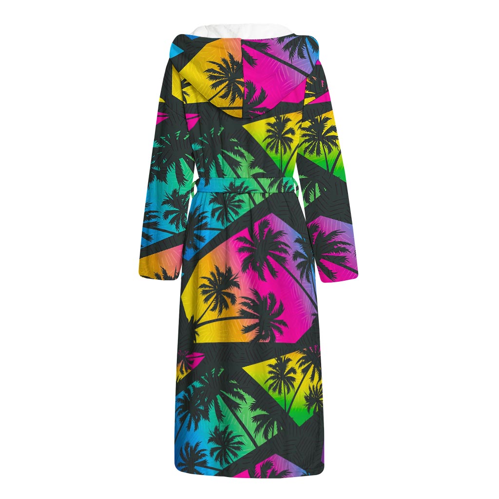 EDM Beach Palm Tree Pattern Print Hooded Bathrobe