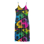 EDM Beach Palm Tree Pattern Print Jersey Midi Cami Dress