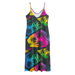 EDM Beach Palm Tree Pattern Print Jersey Midi Cami Dress