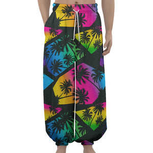 EDM Beach Palm Tree Pattern Print Lantern Pants