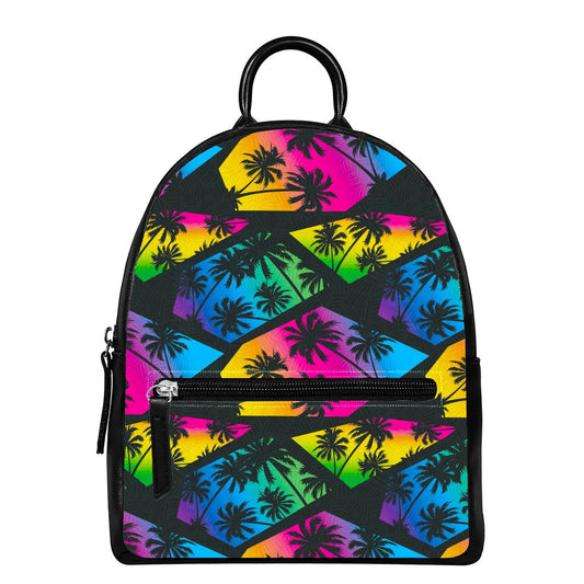 EDM Beach Palm Tree Pattern Print Leather Backpack