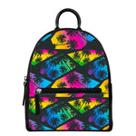 EDM Beach Palm Tree Pattern Print Leather Backpack