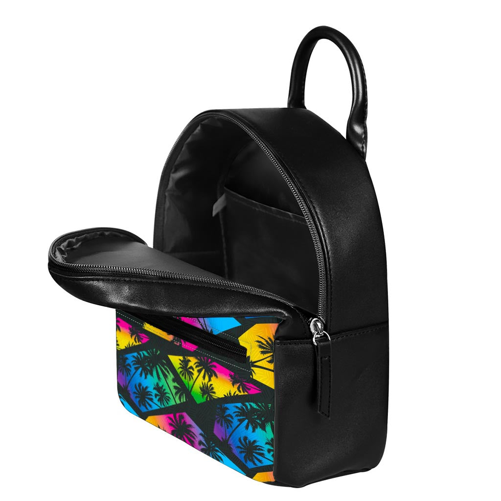 EDM Beach Palm Tree Pattern Print Leather Backpack