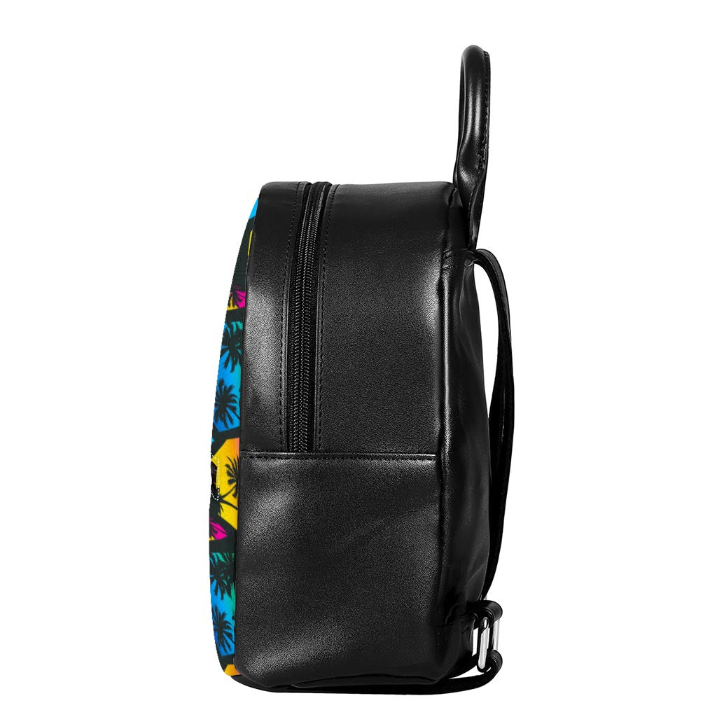 EDM Beach Palm Tree Pattern Print Leather Backpack
