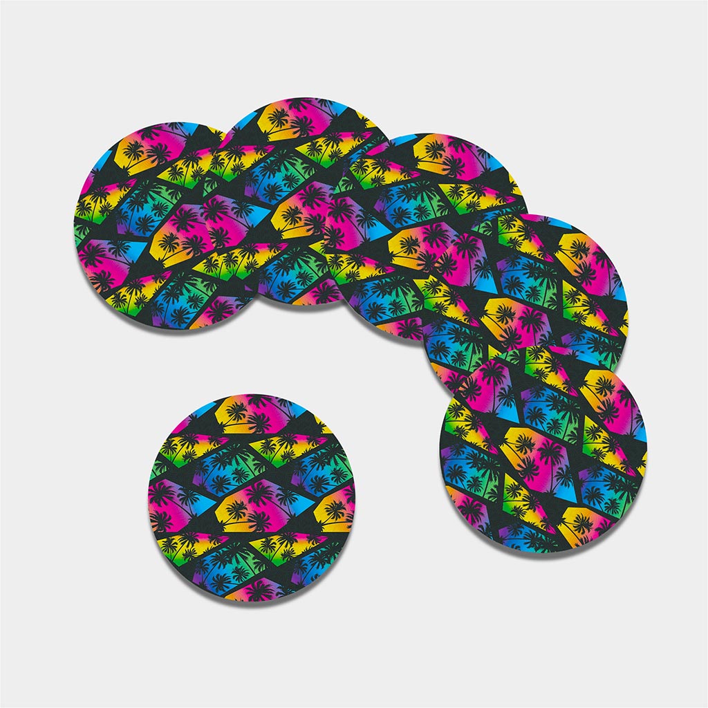 EDM Beach Palm Tree Pattern Print Leather Coaster Set