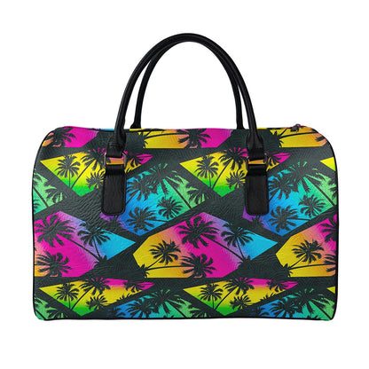 EDM Beach Palm Tree Pattern Print Leather Duffle Bag