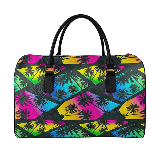 EDM Beach Palm Tree Pattern Print Leather Duffle Bag