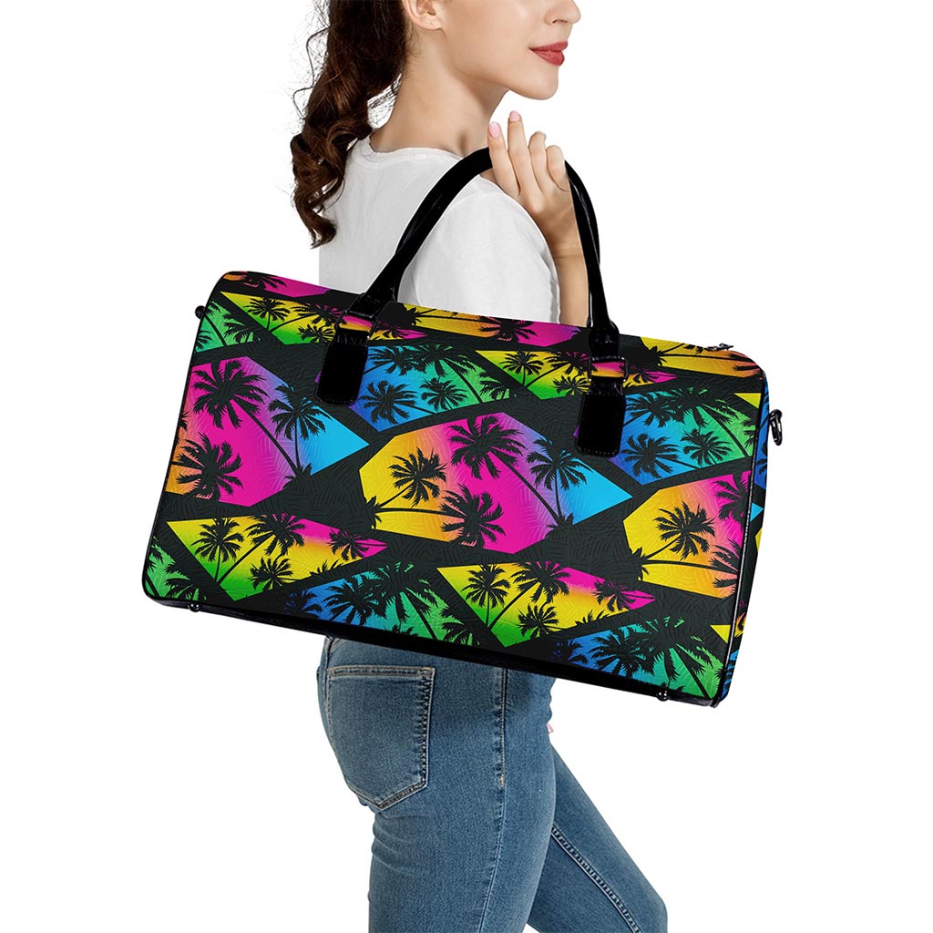 EDM Beach Palm Tree Pattern Print Leather Duffle Bag