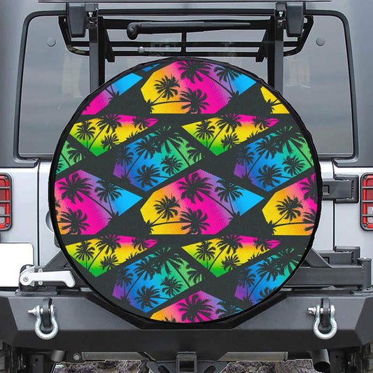 EDM Beach Palm Tree Pattern Print Leather Spare Tire Cover