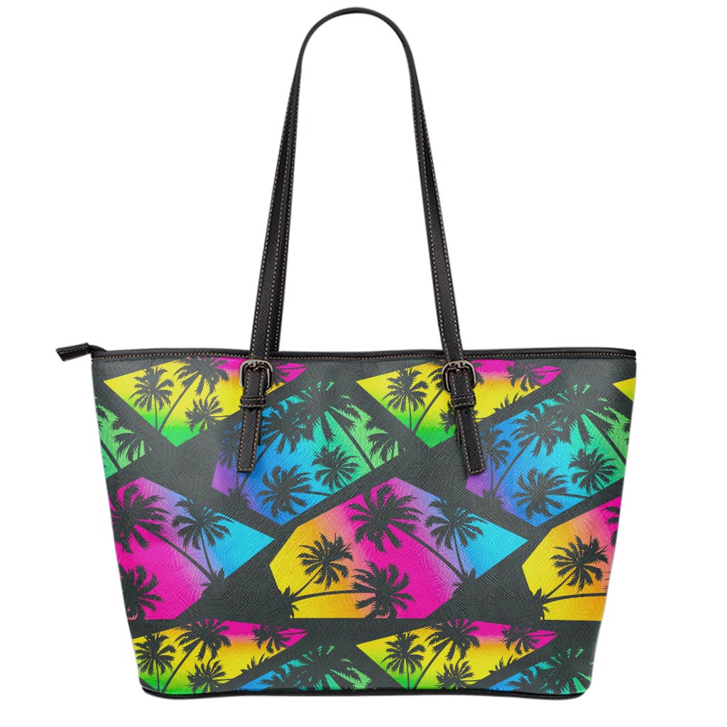EDM Beach Palm Tree Pattern Print Leather Tote Bag