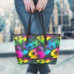 EDM Beach Palm Tree Pattern Print Leather Tote Bag