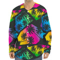 EDM Beach Palm Tree Pattern Print Long Sleeve Baseball Jersey