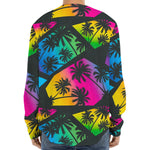 EDM Beach Palm Tree Pattern Print Long Sleeve Baseball Jersey