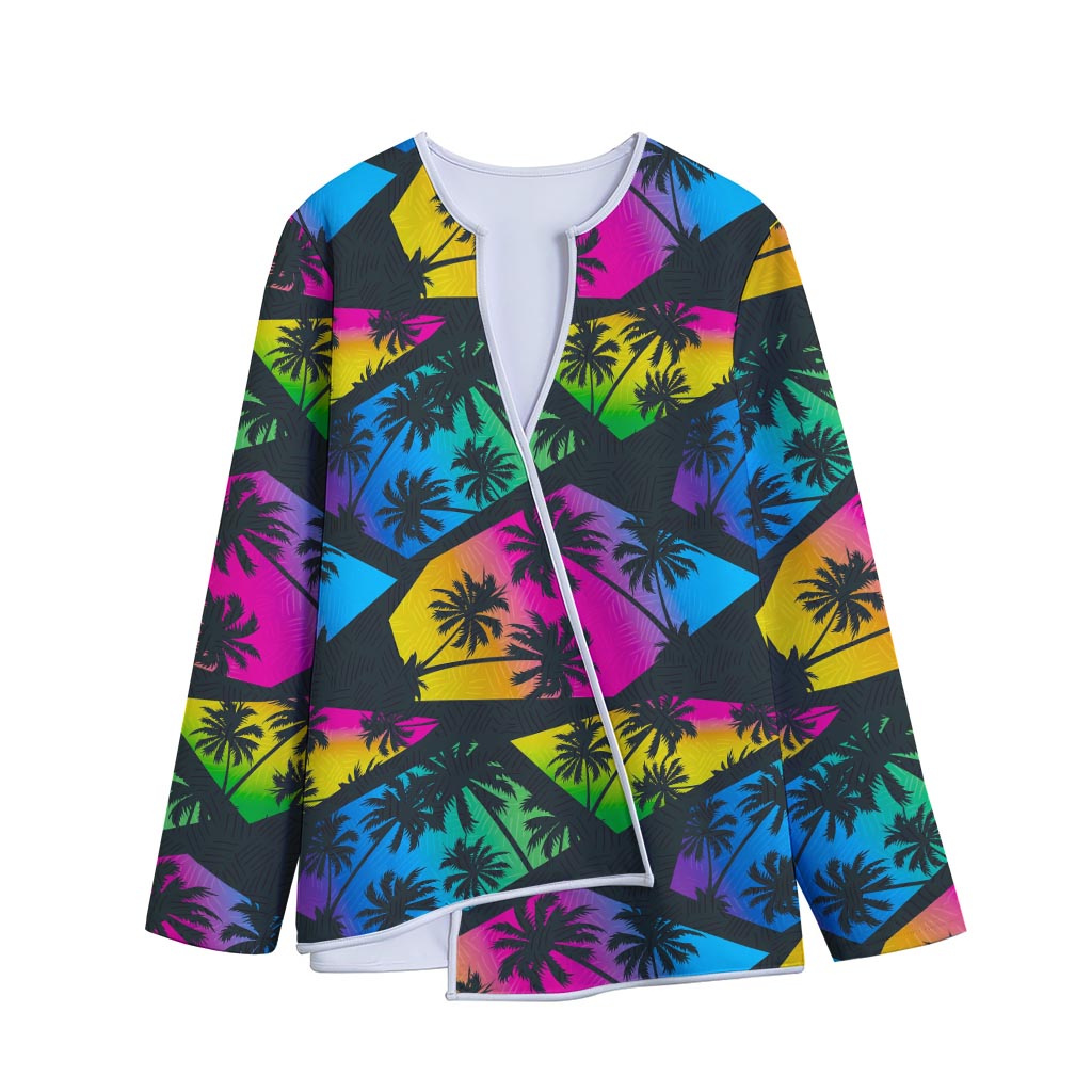 EDM Beach Palm Tree Pattern Print Long Sleeve Short Coat