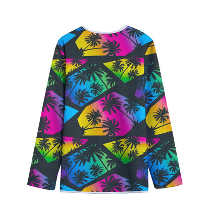 EDM Beach Palm Tree Pattern Print Long Sleeve Short Coat