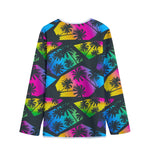 EDM Beach Palm Tree Pattern Print Long Sleeve Short Coat