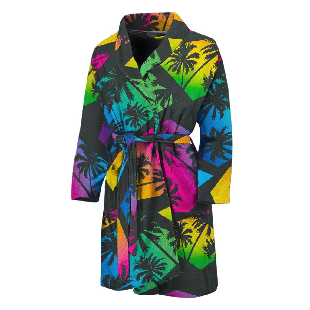 EDM Beach Palm Tree Pattern Print Men's Bathrobe