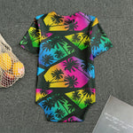 EDM Beach Palm Tree Pattern Print Men's Bodysuit