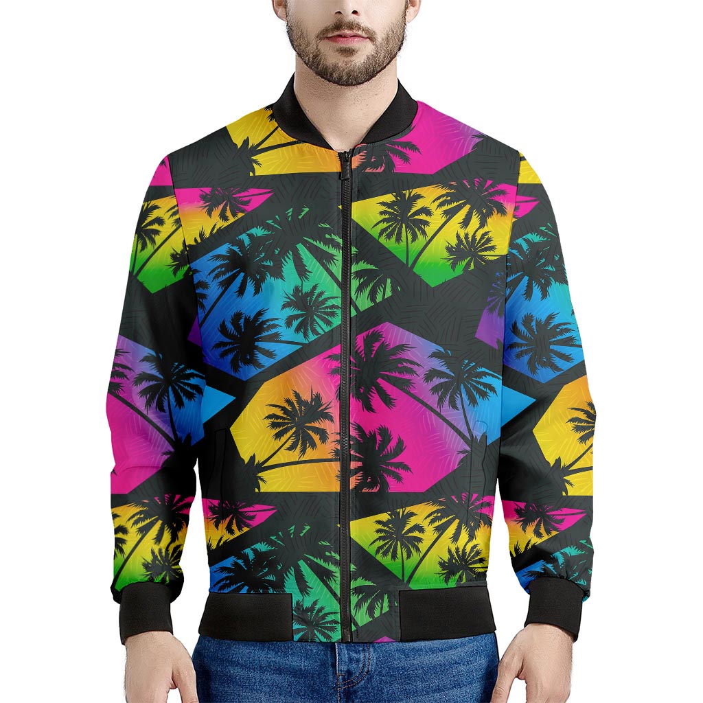 EDM Beach Palm Tree Pattern Print Men's Bomber Jacket